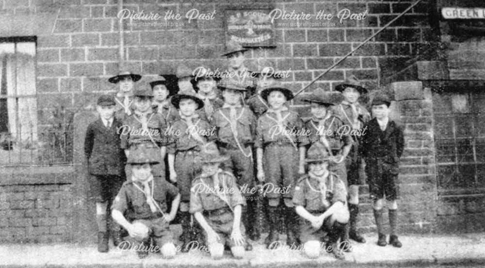 Scouts at the HQ on Green Lane, Chinley, 1930s