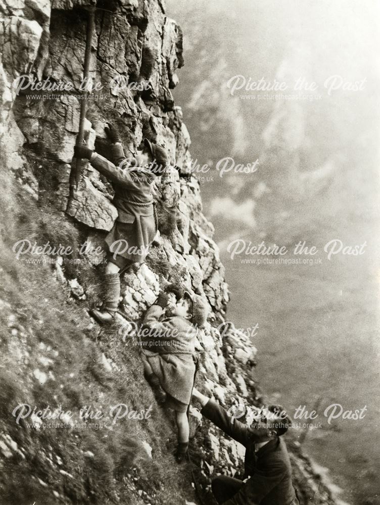 Children climbing in Winnats Pass, Castleton, c 1940s ?