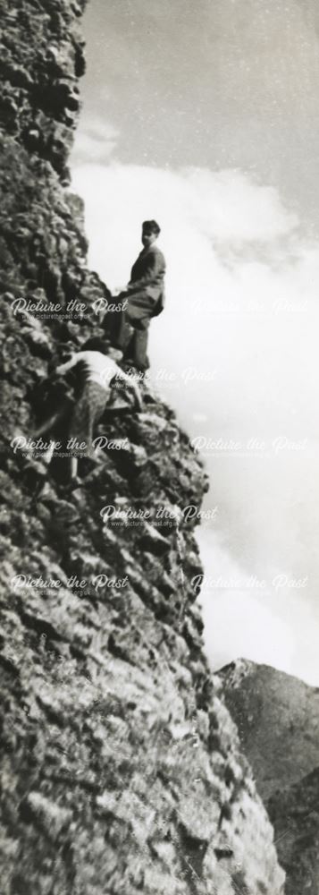 Rock climbing in Winnats Pass, Castleton, c 1940s ?