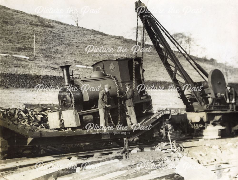 Construction of new railway between Bamford and the site of Ladybower Reservoir, c 1935