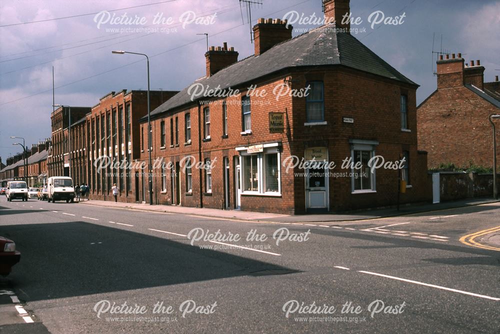 Trent Music Shop and Old Fire Station, Victoria Street/Pelham Street, Newark, 1987