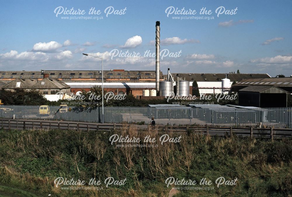 Railway Bridge Looking North with RHP Factory, Beacon Hill Road, Newark, 1987