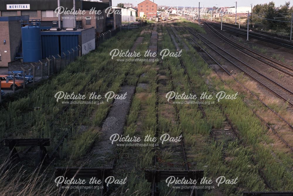 Railway Bridge Looking North with Old Sidings, Beacon Hill Road, Newark, 1987