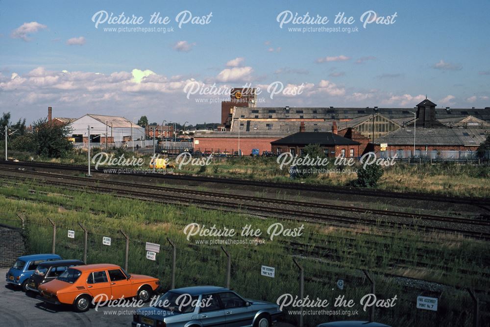 Railway Bridge Looking North with RHP Factory, Beacon Hill Road, Newark, 1987