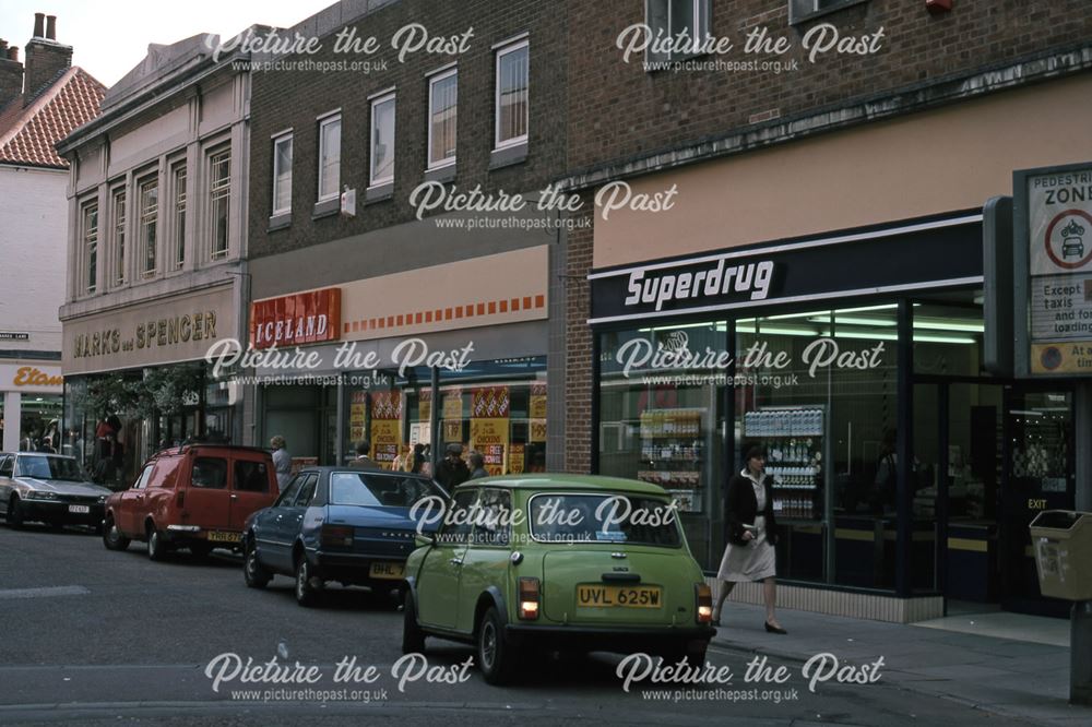 Superdrug, Iceland, Marks and Spencers, Stodman Street, Newark, 1987