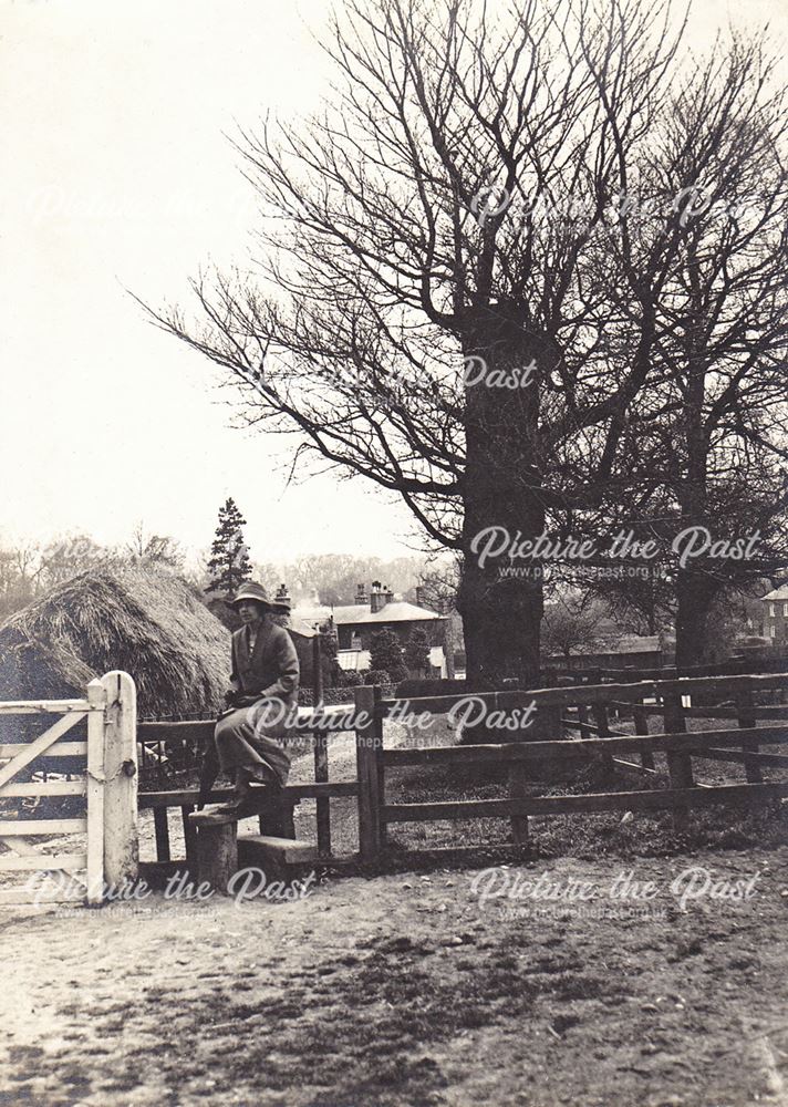 Lady on Sitting on Fence, Clifton Village, Nottingham, c 1920