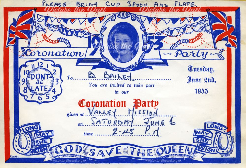 Invitation to Coronation Party, Queens Road, Beeston, 1953