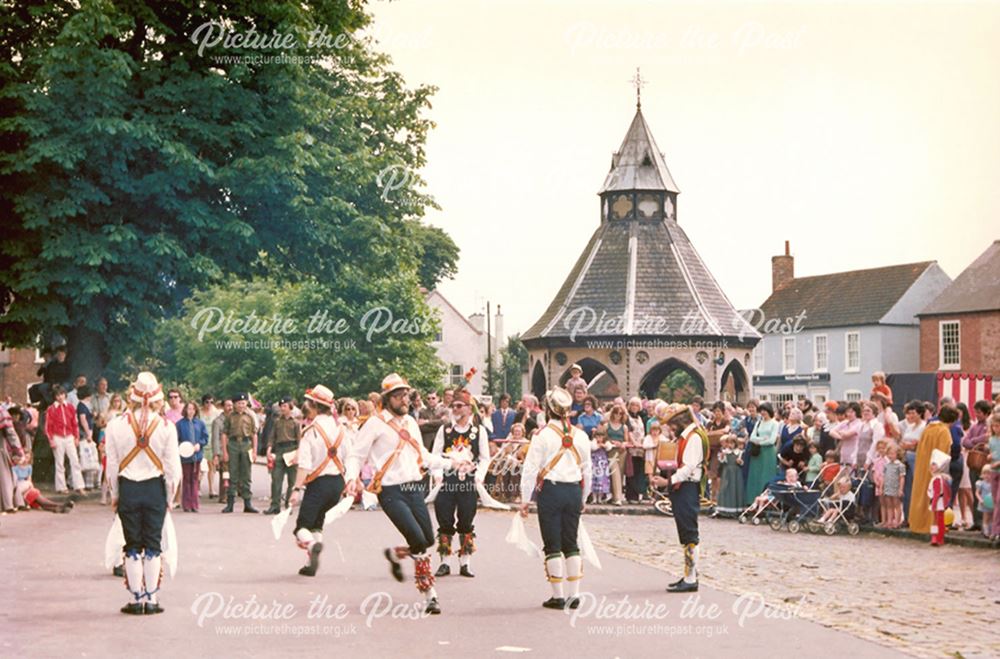 Morris Dancers at the Olde English Fayre, Market Place, Bingham, 1975