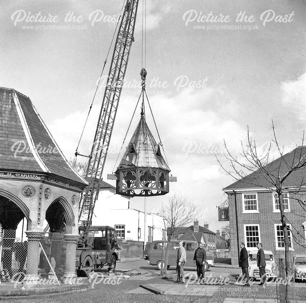 Butter Cross Lantern Being Moved for Restoration, Market Place, Bingham, 1967