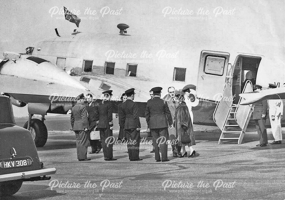 Arrival of Queen Elizabeth II at Whatton Airfield, c 1955