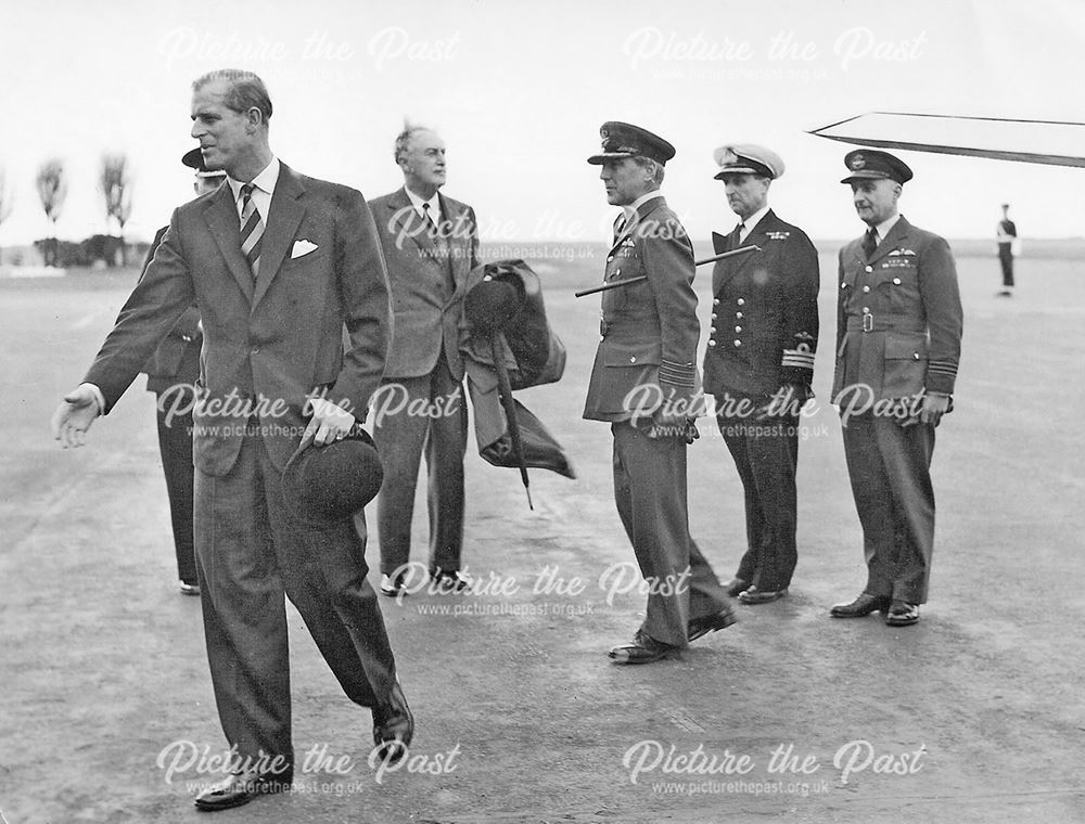 Arrival of Prince Philip at Whatton Airfield, c 1955