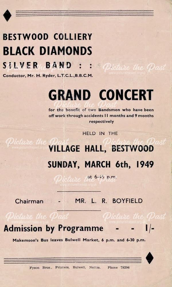 Bestwood Black Diamonds Band Charity Fund Concert Programme, 1949