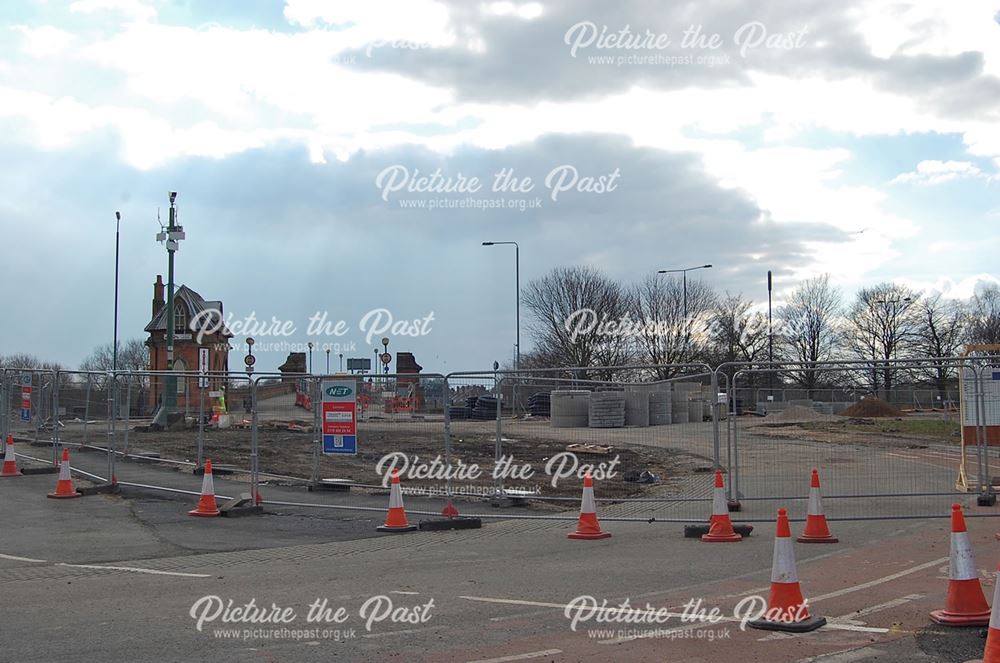 Construction of NET (tram system) Extension to Clifton, Wilford Toll Bridge, Nottingham, 2013