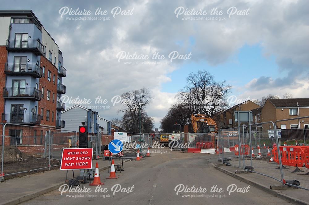 Construction of NET (tram system) Extension to Clifton, Queen's Drive, Nottingham, 2013