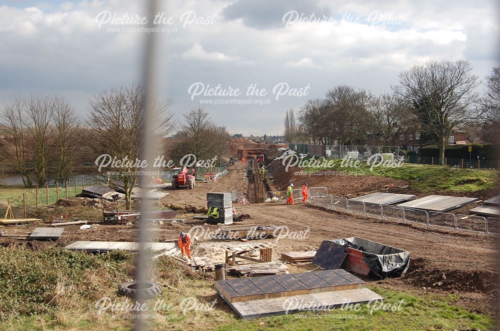 Construction of NET (tram system) Extension to Clifton, Coronation Avenue, Wilford, 2013