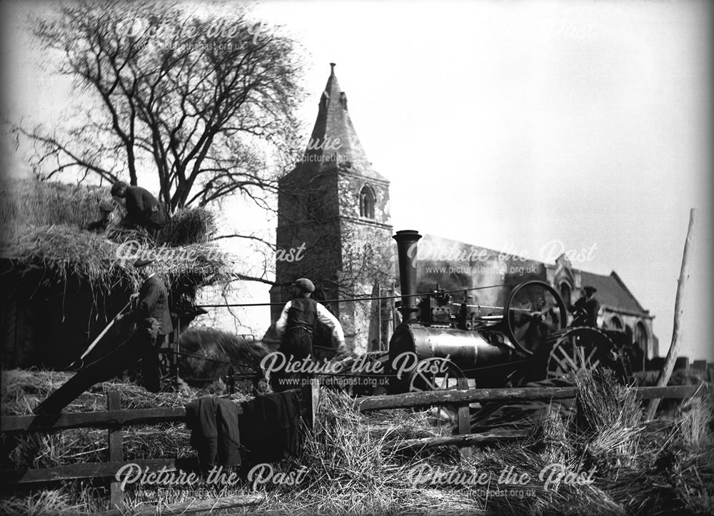 Threshing at Gothic House Farm, Holme, c 1932