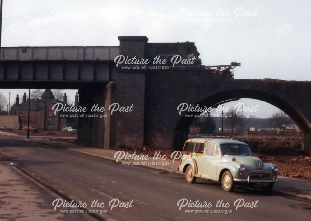 Disused ex-GCR bridge over Kirke White Street East, The Meadows, Nottingham, c 1975