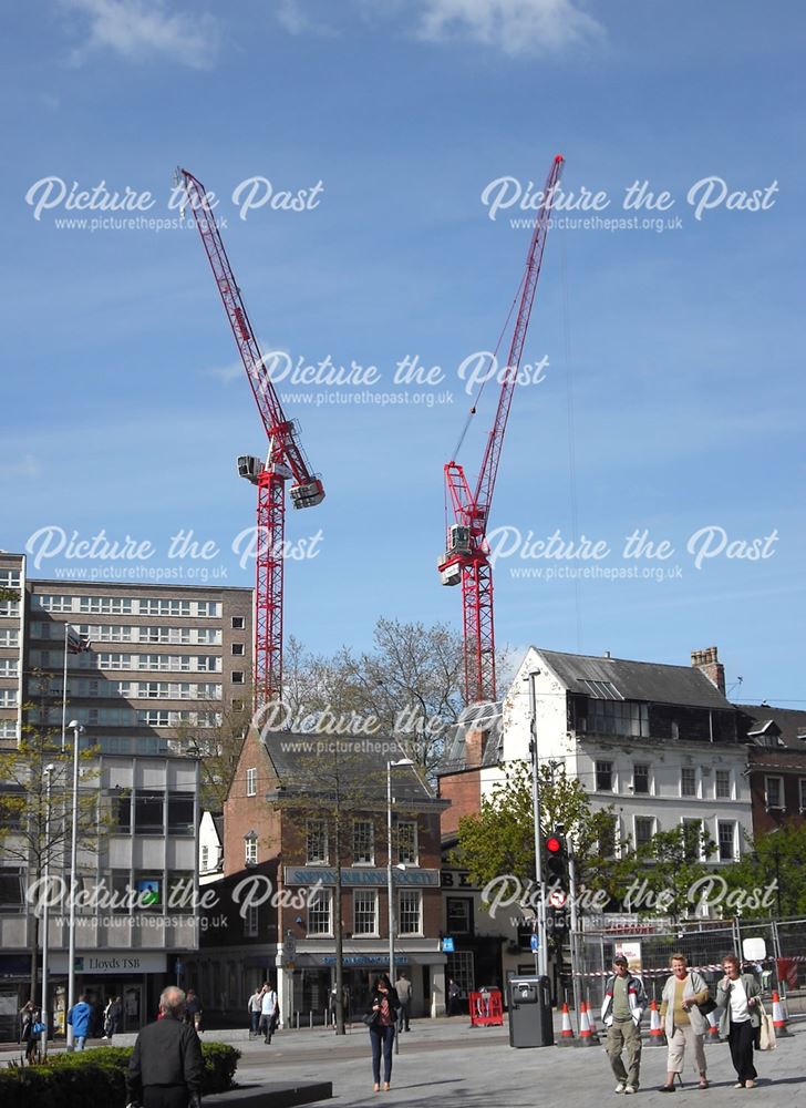 Construction of new student accommodation seen from Long Row West, Nottingham, 2013