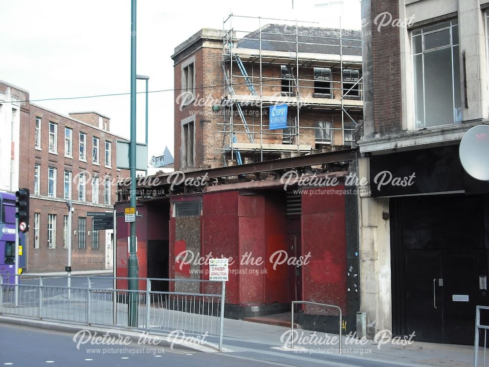 Demolition of former Woolworths' store at junction of Hockley and Cranbrook Street, Nottingham, 2013