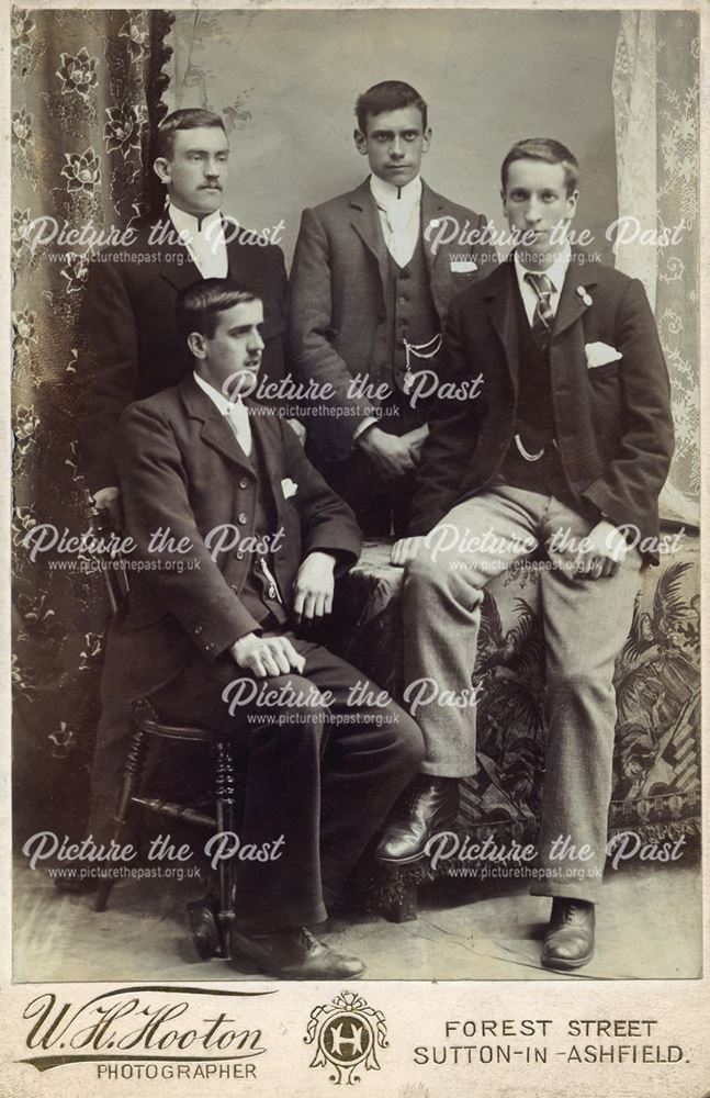 Studio portrait of four young men, Sutton in Ashfield, c 1899