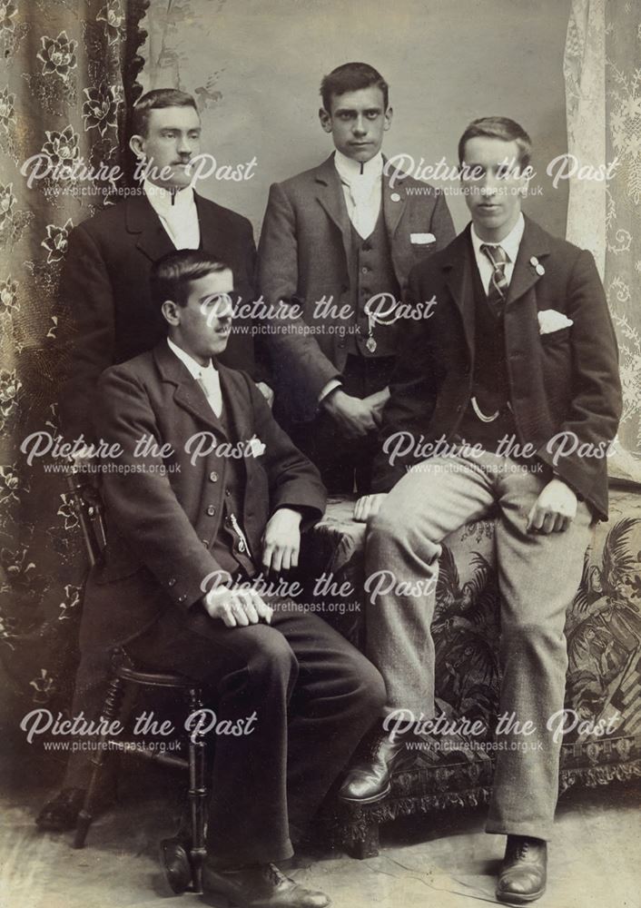 Studio portrait of four young men, Sutton in Ashfield, c 1899