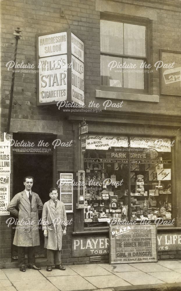 T S Lake's tobacconist's and hairdressing saloon, Sherwood Street, Mansfield, c 1935