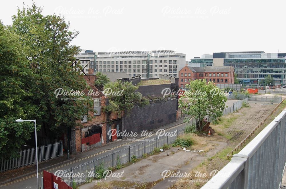 High level view of old railway bridge at Maltmill Lane, Narrow Marsh, Nottingham, 2014