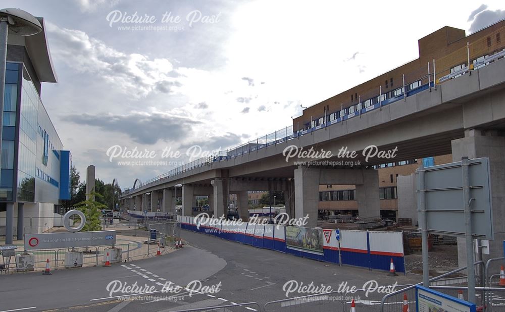 Construction of the tram flyover through the grounds of the QueenÆs Medical Centre, Nottingham, 2014