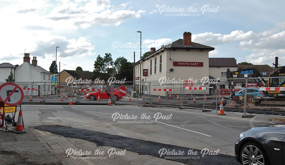 Construction of tram line at Lenton, Nottingham, 2014