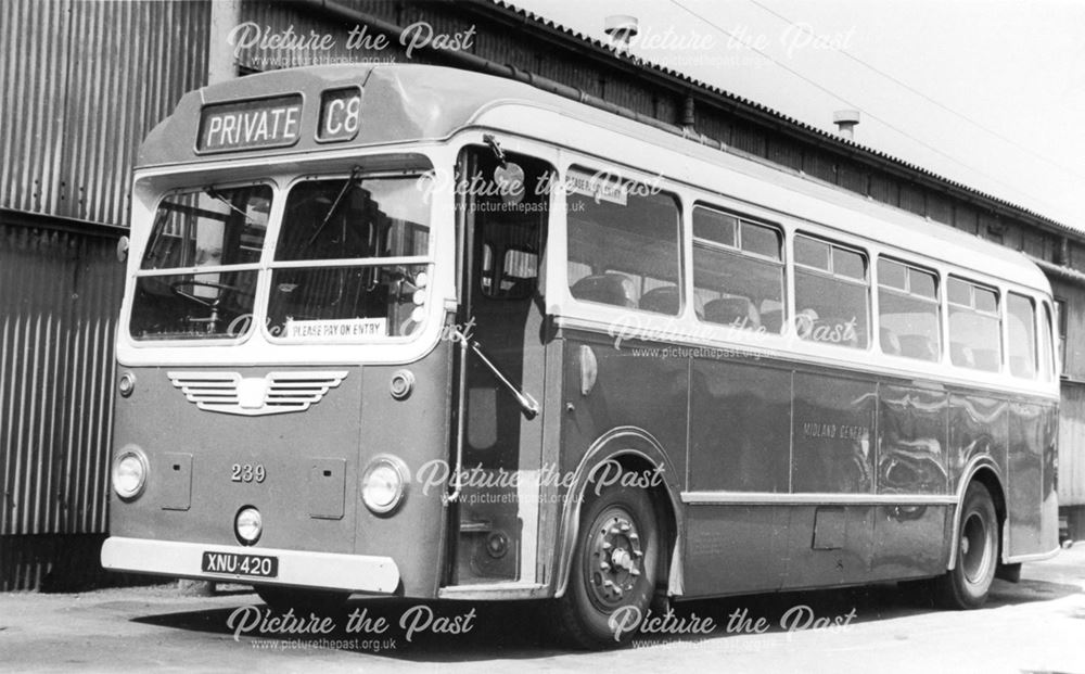 Single deck bus from Midland General Bus Company, Bath Street, Ilkeston, 1960s