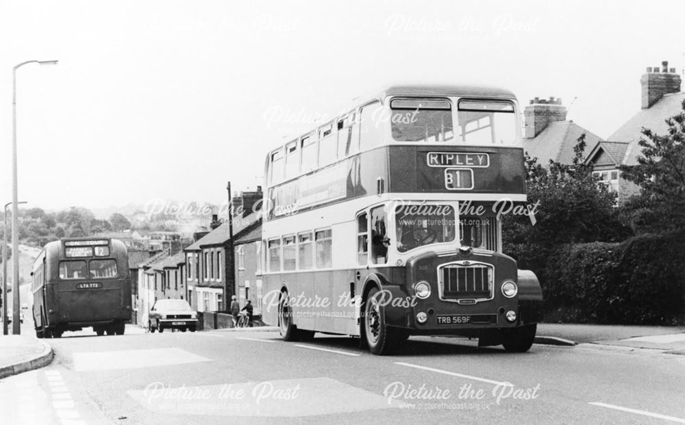B1 Bus at the junction with Nottingham Road,Market Place, Codnor , c 1968