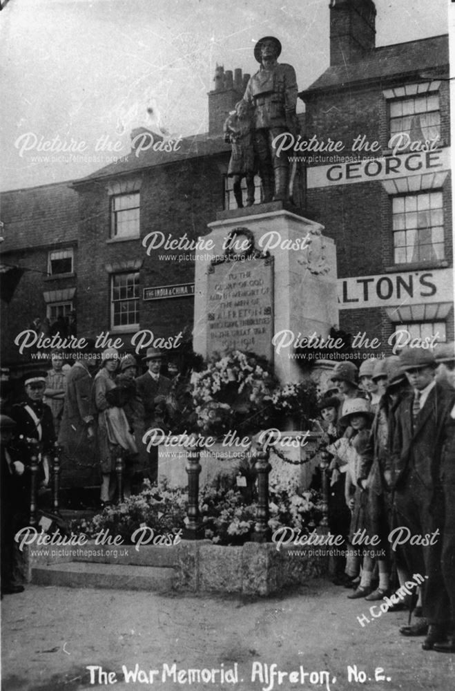 The War Memorial outside The George Hotel, Alfreton, c 1920's