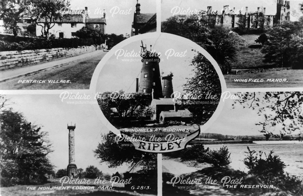 Postcard showing five views of Ripley and District, c 1940s