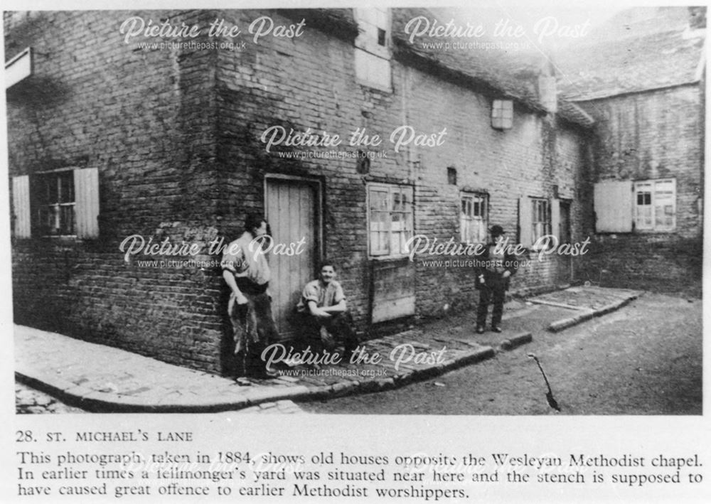 Old houses opposite the Methodist Chapel, St Michael's Lane, Derby, 1884