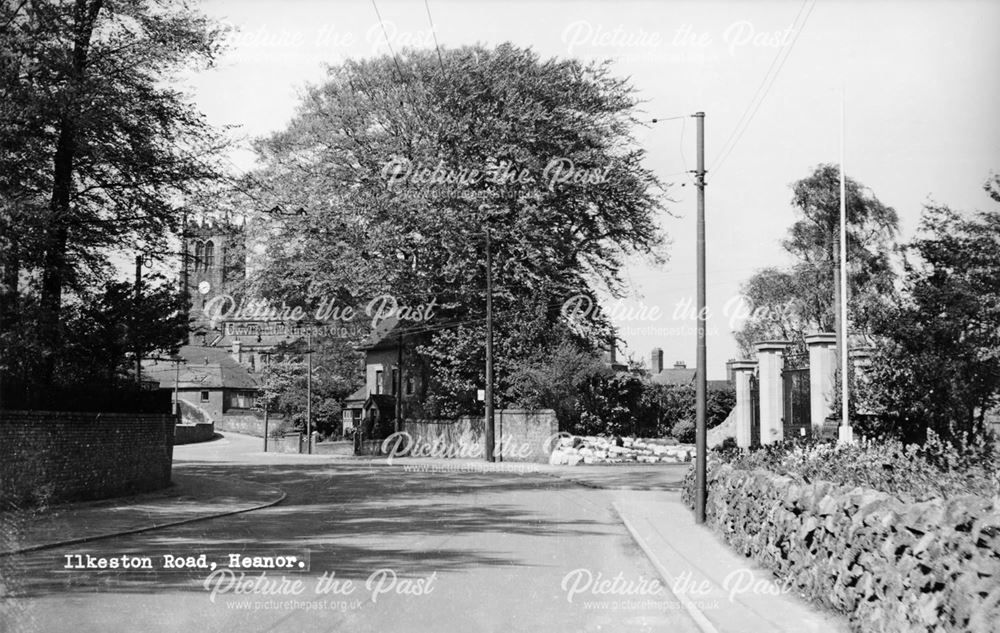 Looking down Ilkeston Road towards St Lawrence's Church, Heanor, c 1960s