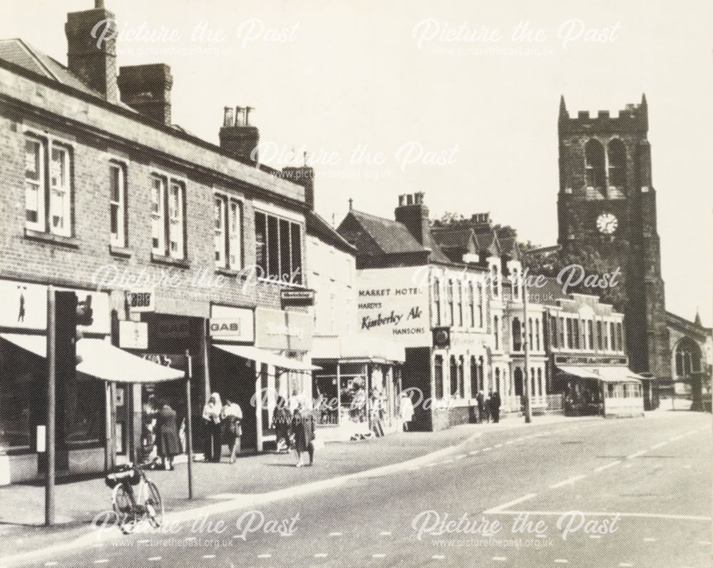 Market Hotel and Church, Market Street, Heanor, c 1980s