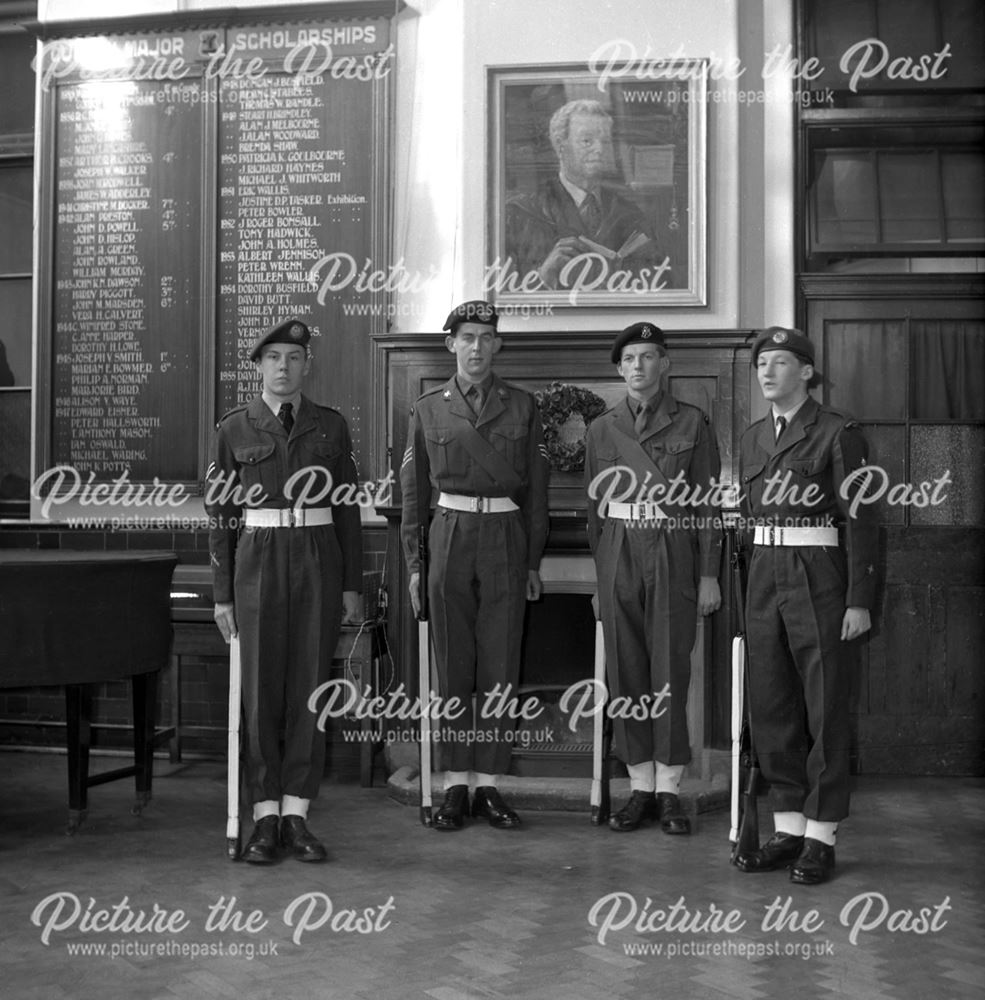 Army Cadets at Herbert Strutt School, Derby Road, Belper, c 1950s ?