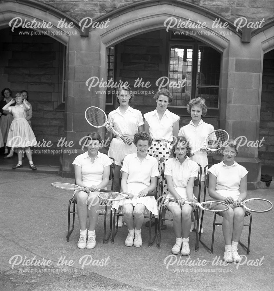 Girls Tennis Team, Herbert Strutt School, Derby Road, Belper, c 1950s ?