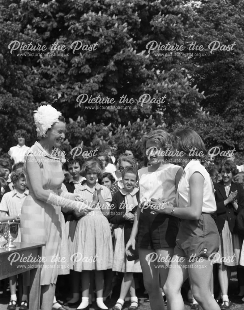 Sports Day Award Giving, Herbert Strutt School, Derby Road, Belper, 1960