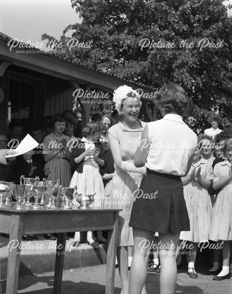 Sports Day Award Giving, Herbert Strutt School, Derby Road, Belper, 1960