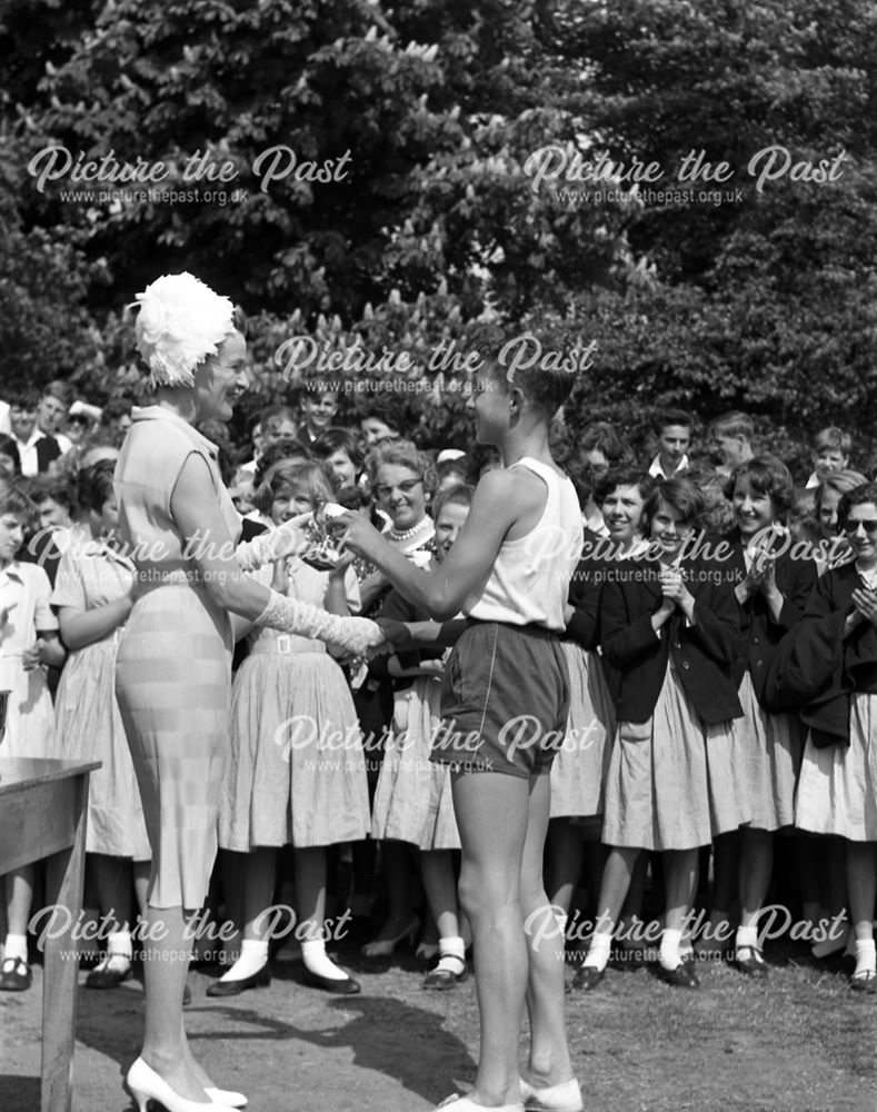 Sports Day Award Giving, Herbert Strutt School, Derby Road, Belper, 1960