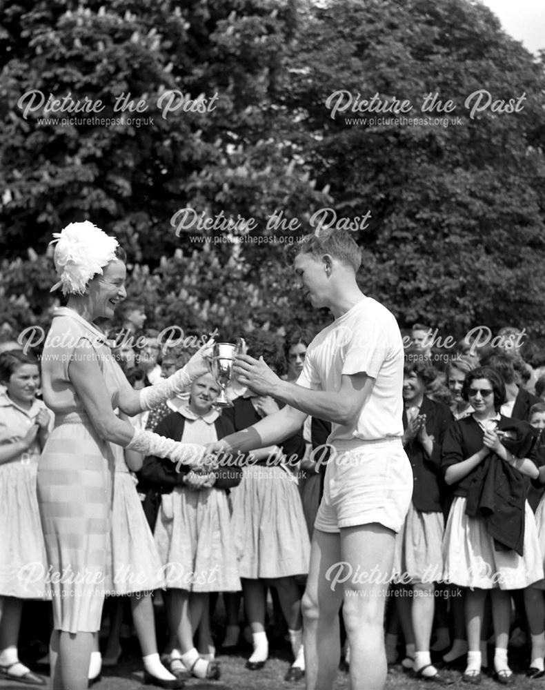 Sports Day Award Giving, Herbert Strutt School, Derby Road, Belper, 1960