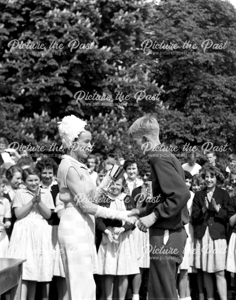 Sports Day Award Giving, Herbert Strutt School, Derby Road, Belper, 1960