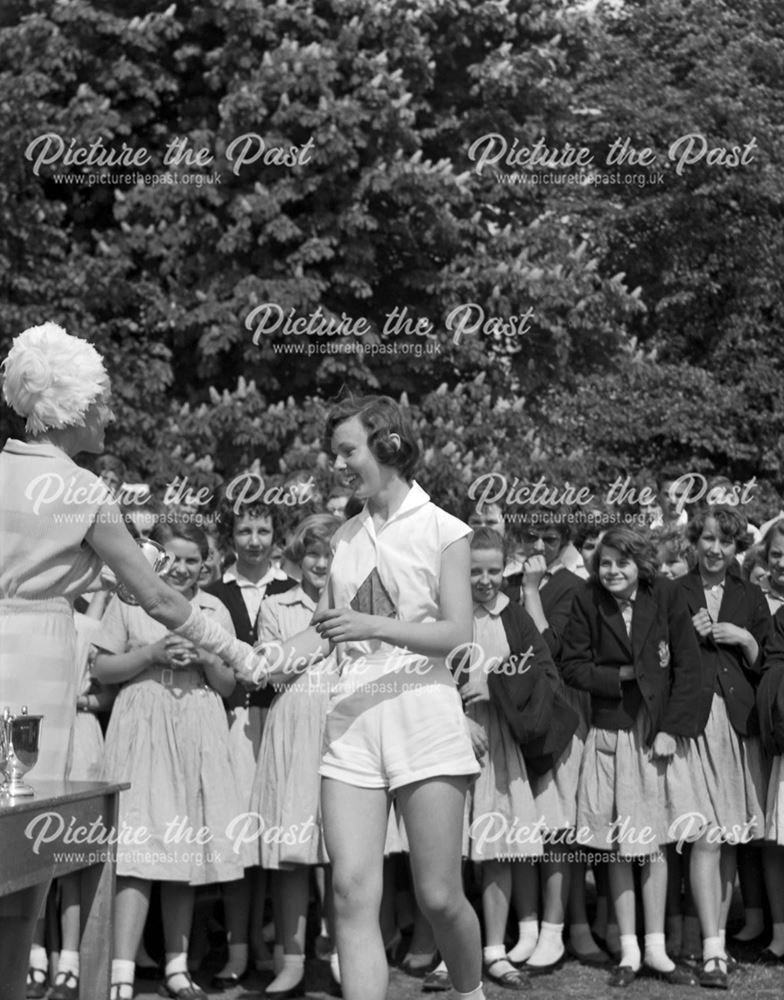 Sports Day Award Giving, Herbert Strutt School, Derby Road, Belper, 1960