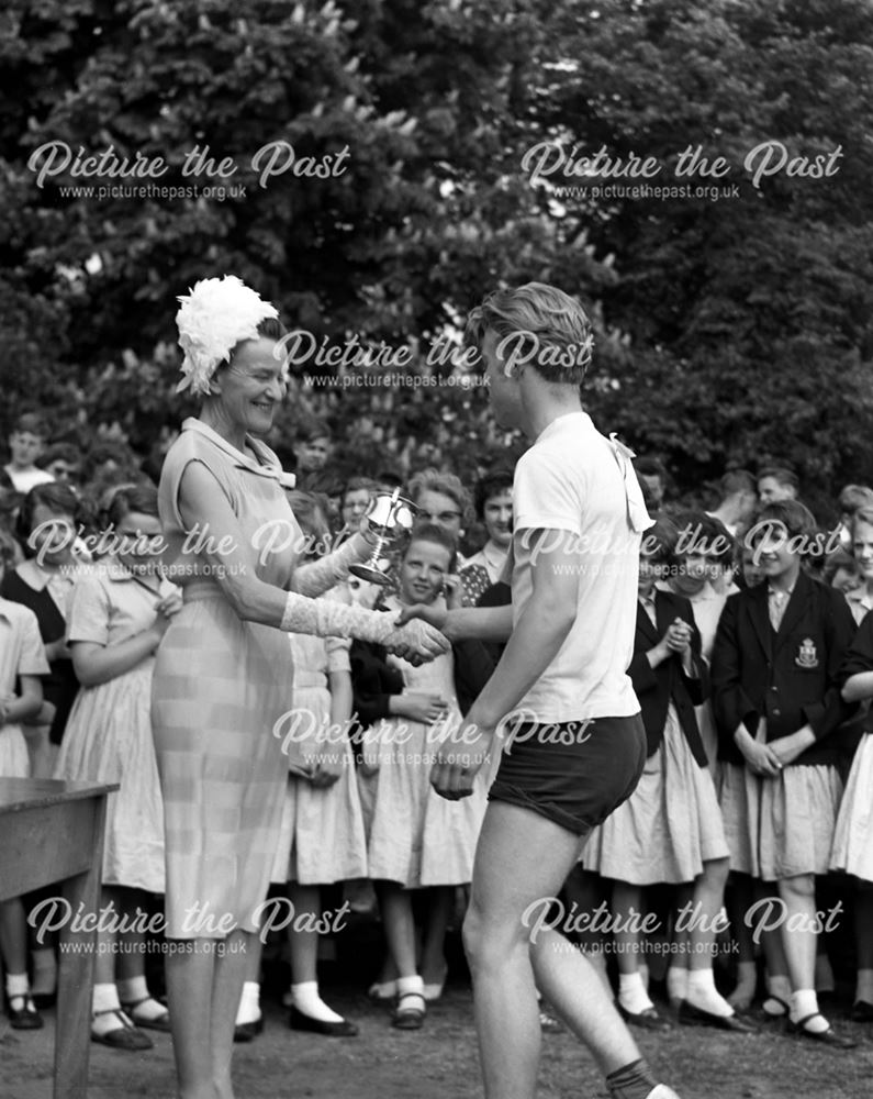 Sports Day Award Giving, Herbert Strutt School, Derby Road, Belper, 1960