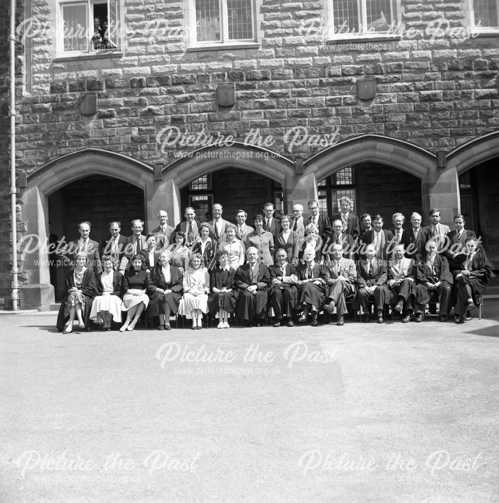 Portrait of Teachers include Headmaster, Mr Ducker, Herbert Strutt School, Derby Road, Belper, 1950s