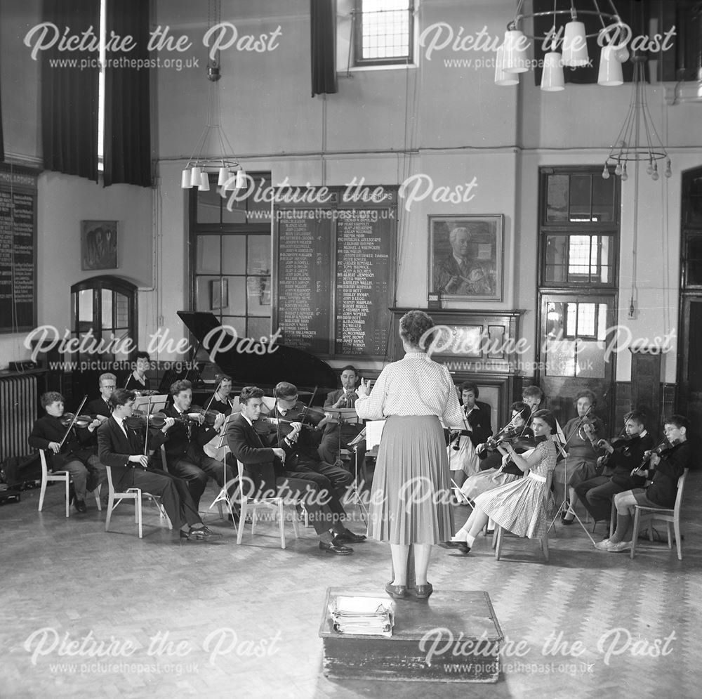 The Orchestra Rehearsing, Herbert Strutt School, Derby Road, Belper, 1961