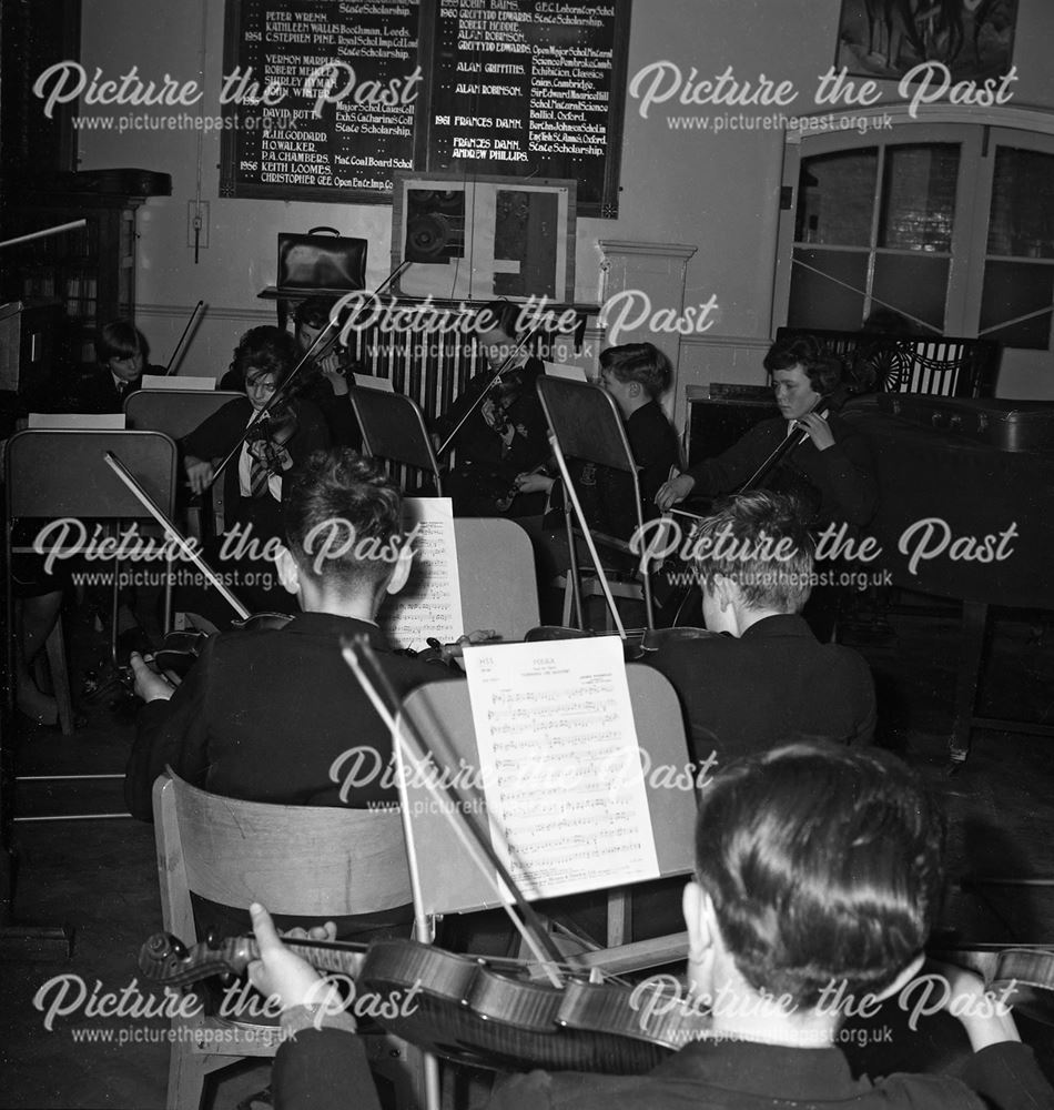 The Orchestra Rehearsing, Herbert Strutt School, Derby Road, Belper, 1962