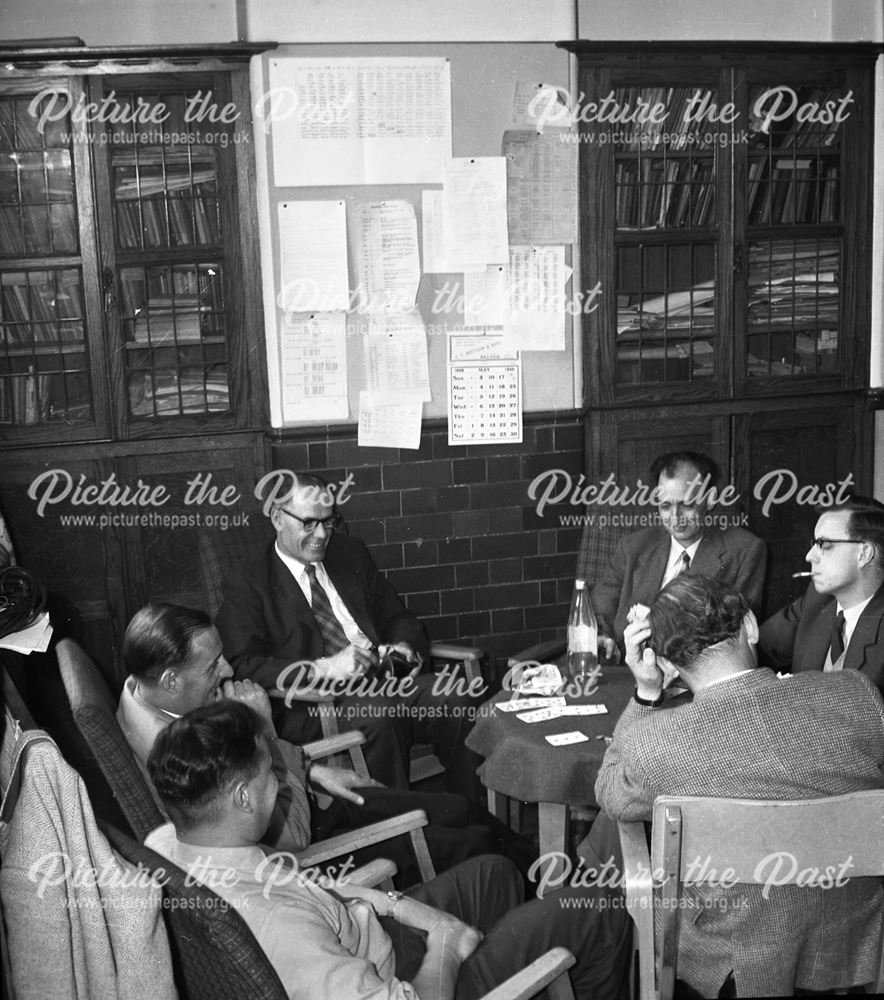 Teachers relaxing in the Staff Room, Herbert Strutt School, Derby Road, Belper, c 1960s