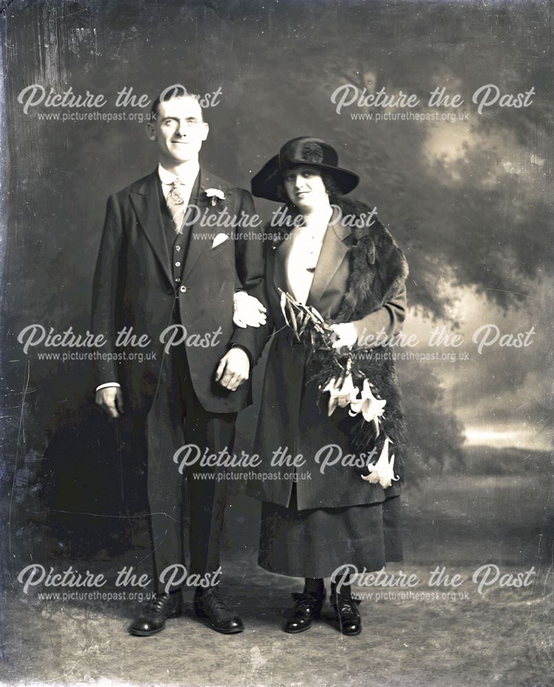 Portrait of (unknown) Wedding Couple, Pavilion Gardens, Buxton, c 1920s